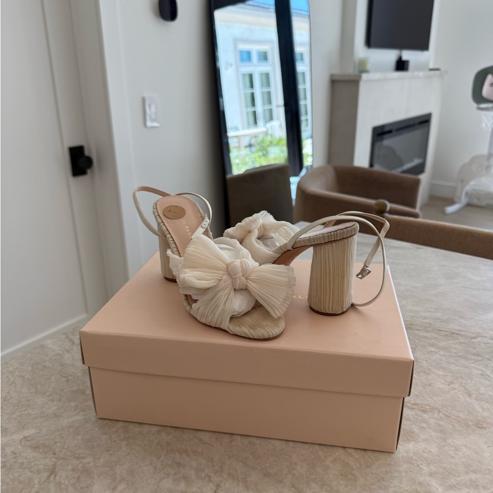 LOEFFLER RANDALL Cream Heeled Sandals with Bow